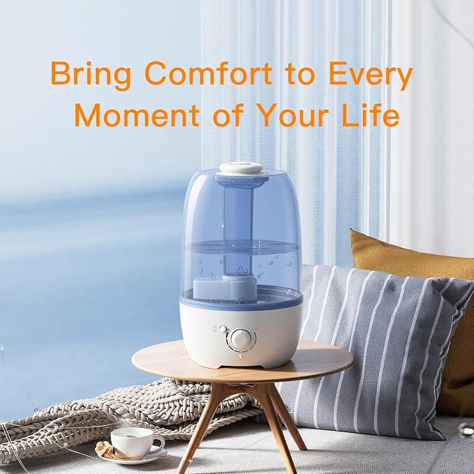 MEGAWISE Humidifier for Kid bedroom with 3.2L Large Capacity, No leakage Design Fine Mist Output Auto Shutoff, Essential Oil Safe Tank (Blue)