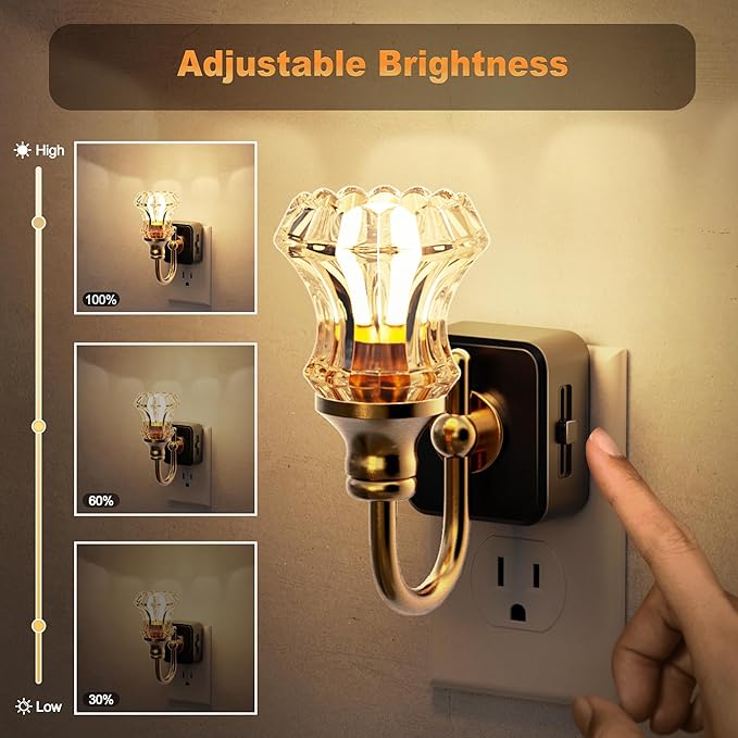 JandCase Night Light, Night Lights Plug into Wall, Dimmable Floral Glass LED
