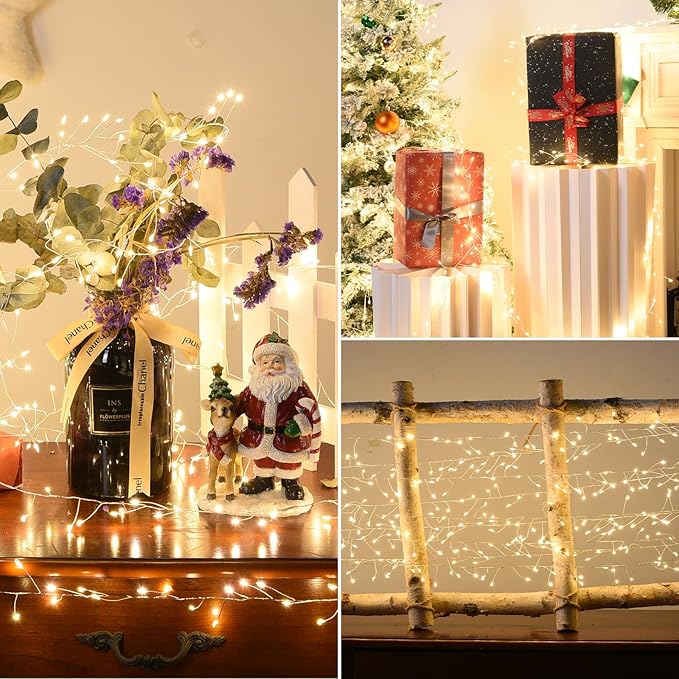 Dailyart Fairy Lights Plug in, 1000 Led Small Warm Wreath Lights with Remote 75Ft Long Waterproof Twinkle String Lights with Timer for Bedroom Outdoor Indoor Wedding Garland Decorative Silver Wire