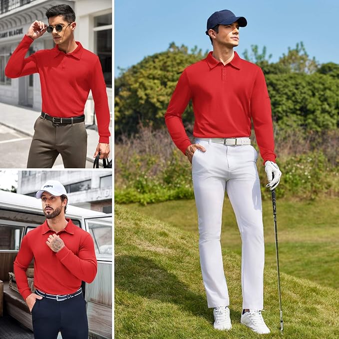 Deyeek Men's Polo Shirts Long Sleeve Golf Polo Shirts for Men Quick Dry UPF 50+ Sun Protection Polos Casual Collared Shirts