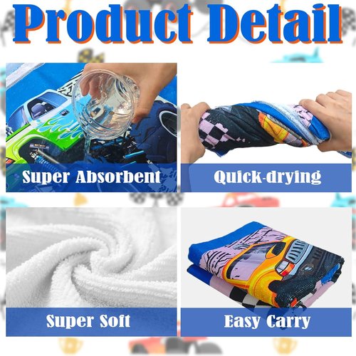 **Skiennix Monster Truck Beach Towel - Quick-Dry Microfiber for Kids | 30 x 60 Inch Racing Car Design**