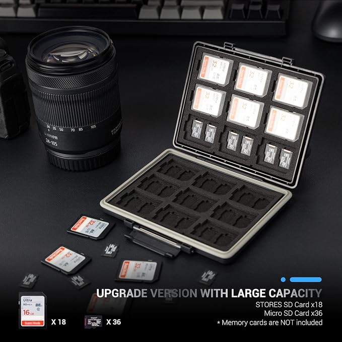 54 Slots Memory Card Case for 36 Micro SD and 18 SD Cards