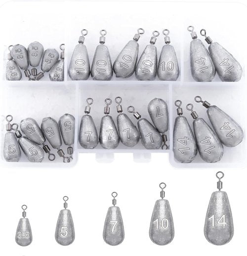 Fishing Weights Sinkers Kit - Bass Casting & Drop Shot Weights with Swivel for Freshwater & Saltwater