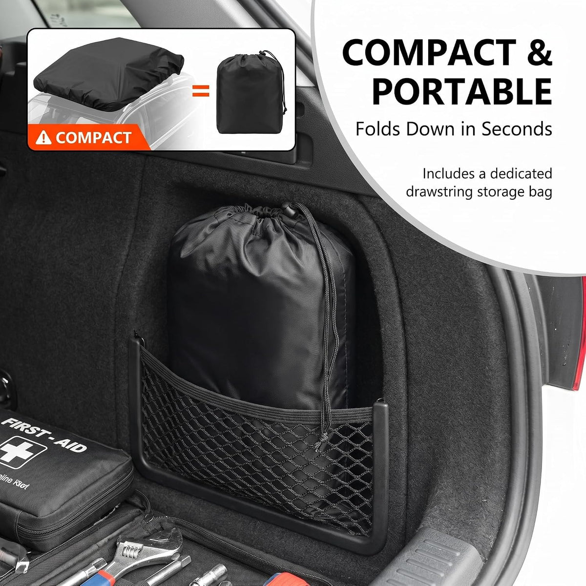 1 PC Car Roof Rack Cover, Waterproof Sunproof Silver Coated Fabric Cargo Bag Protector with Drawstring, Universal Travel Accessory for Most Cars, Trucks, SUVs (Black)