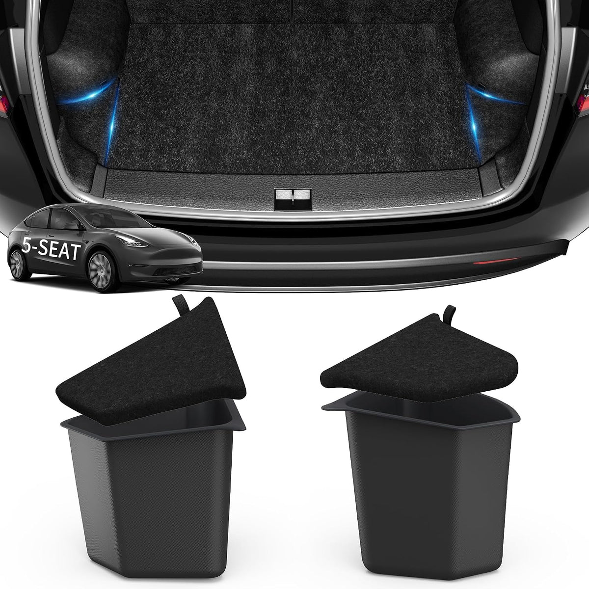 oEdRo 2022 2023 Tesla Model Y Trunk Storage Bins for 5-Seater, Rear Trunk Organizer Side Storage Boxs with Lids, ABS Waterproof Odorless Protector Packets Accessories
