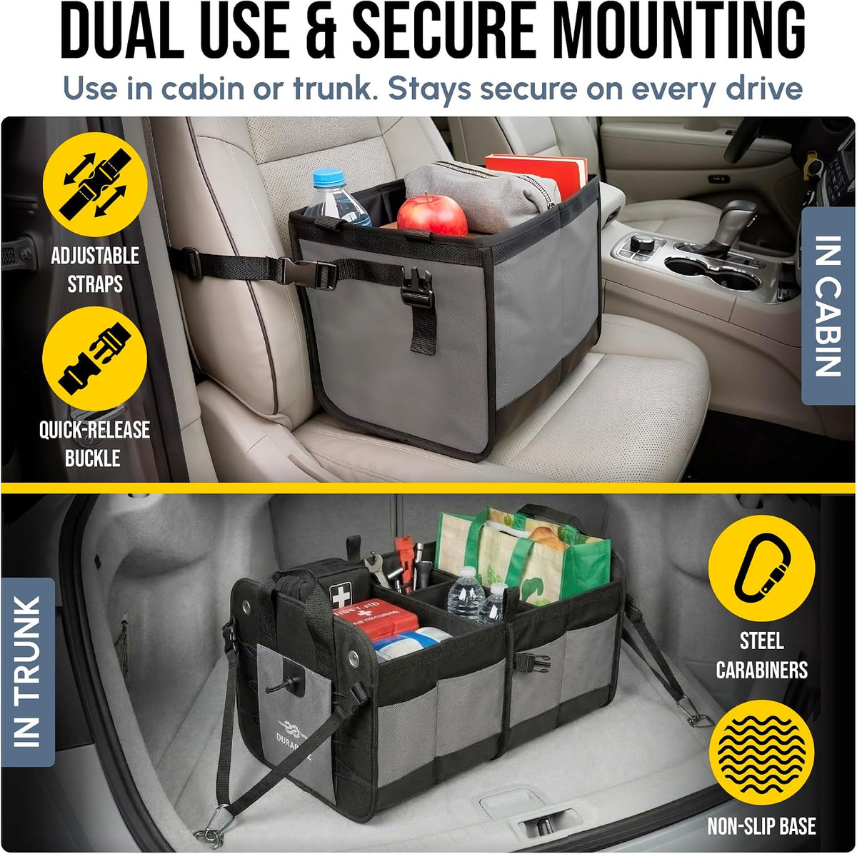 Large Car Trunk Organizer, Modular & Collapsible, Gray