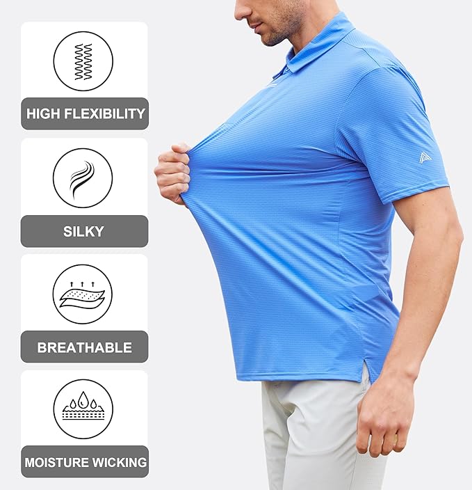 Esabel.C Jacquard Golf Shirts for Men Moisture Wicking Short Sleeve Performance Dry Fit Active Mens Polo Shirts
