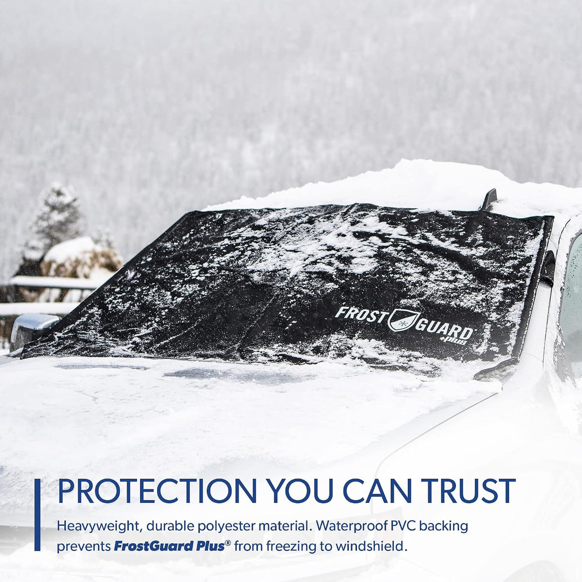 FrostGuard Plus | Winter Windshield Cover for Ice and Snow, XL Size (Black) - Built-in Security Panels, Wiper Blade Coverage + Mirror Covers - Fits XL Size Cars, Trucks and SUVs, 68 x 41 Inches