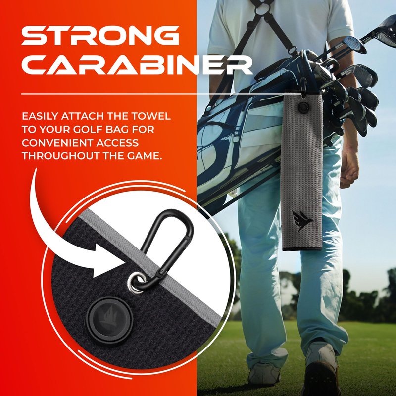 SWIFTEE Ultimate 4-in-1 Premium Golf Towel with Built-in Brush, Magnet, Ball Marker & Carabiner - 760GSM Microfibre Waffle Towel with Inner Wet Dry Liner (Grey)
