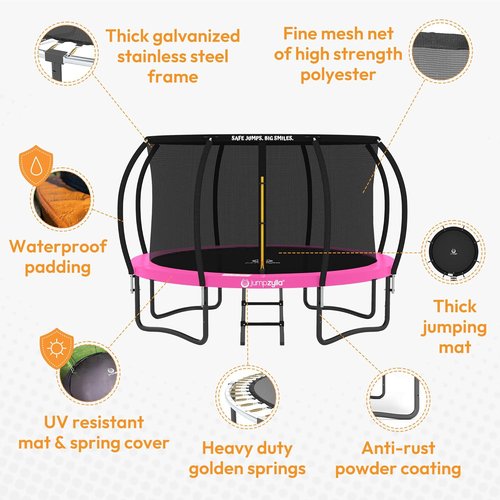 Jumpzylla Trampoline - ASTM Approved Outdoor Fun for Kids & Adults | 8FT to 16FT with Enclosure & Ladder