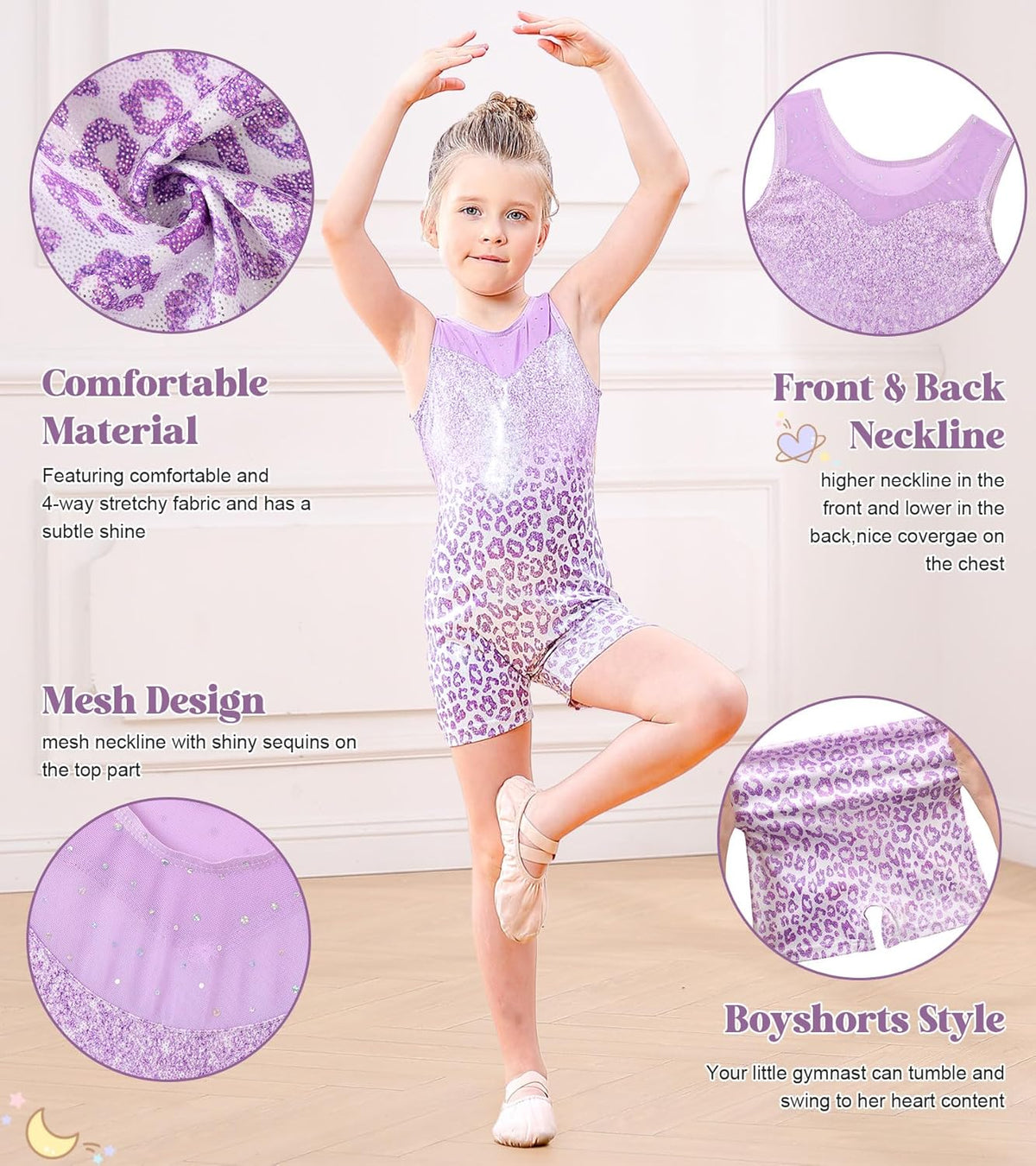 Uideazone Gymnastics Leotards for Girls - Sequin Mesh Biketard Tumbling Outfit, Sizes 2-10T