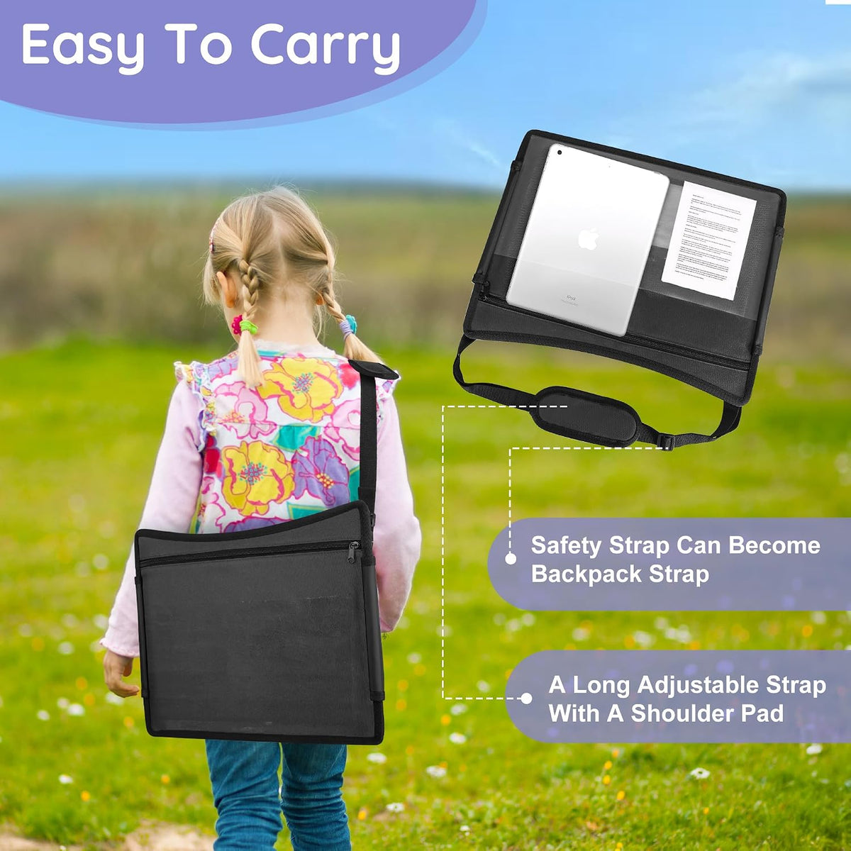 Kids Lap Desk Tray for Road Trip Activities, Portable, Black 2PCS