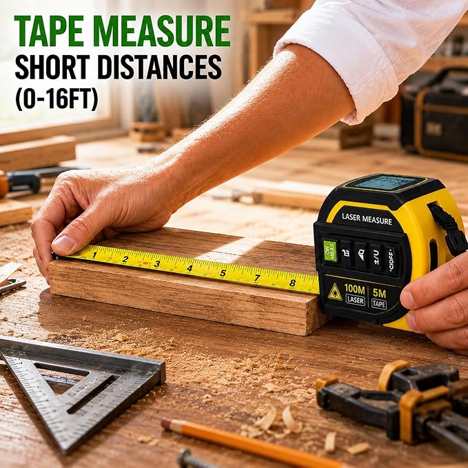 4-in-1 Digital Green Laser Tape Measure, 16FT Tape, 328FT Distance Meter | 33FT