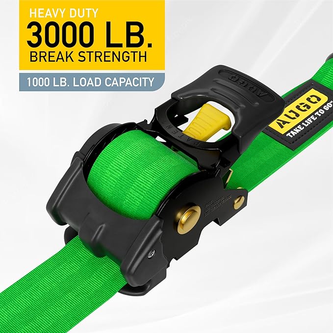 AUGO Retractable Ratchet Straps | 2 Heavy Duty Ratchet Straps Self Retractable Tie Downs with Soft Loops & Storage Bag for Motorcycle, Truck, Trailer, Cargo Van | 3000 Lb Break Strength 2” x 10’