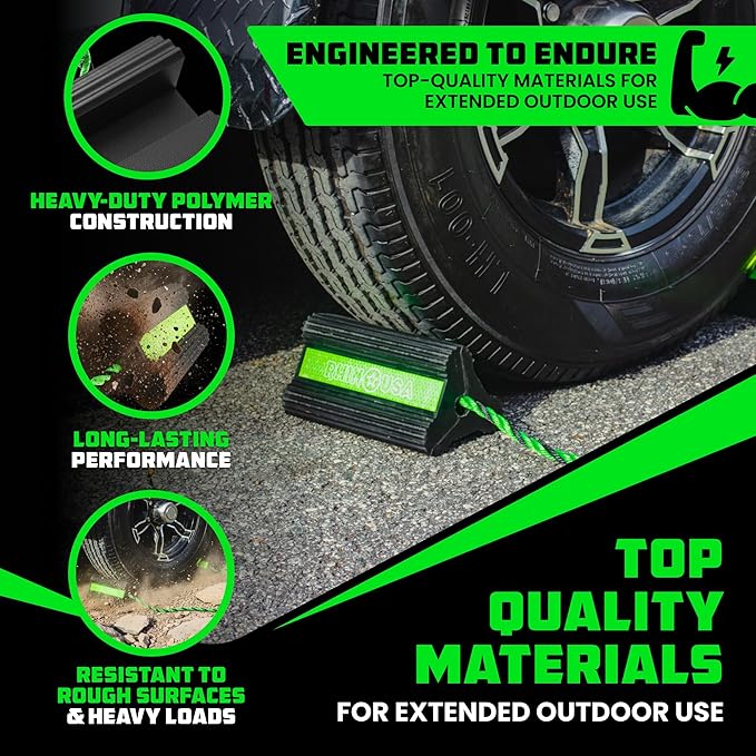 Rhino USA Heavy Duty Rubber Wheel Chocks for Trucks, Trailers, Tires, RVs & Air Planes - Durable, Non-Slip Chocks for Maximum Safety