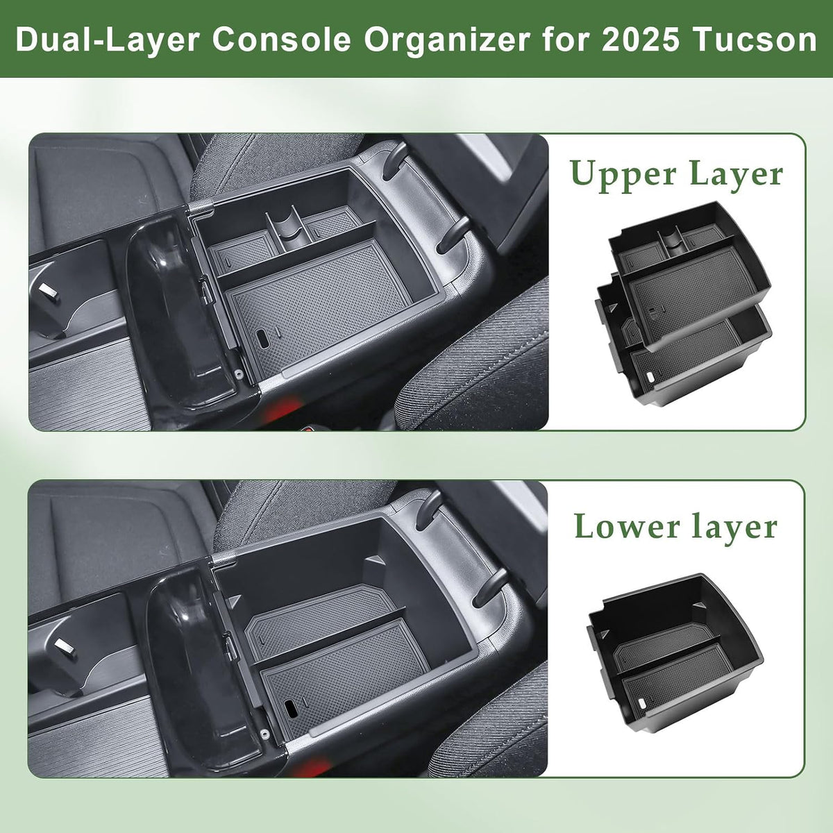 2-Pack Center Console Organizer for 2025 2026 Hyundai Tucson Hybrid/Limited