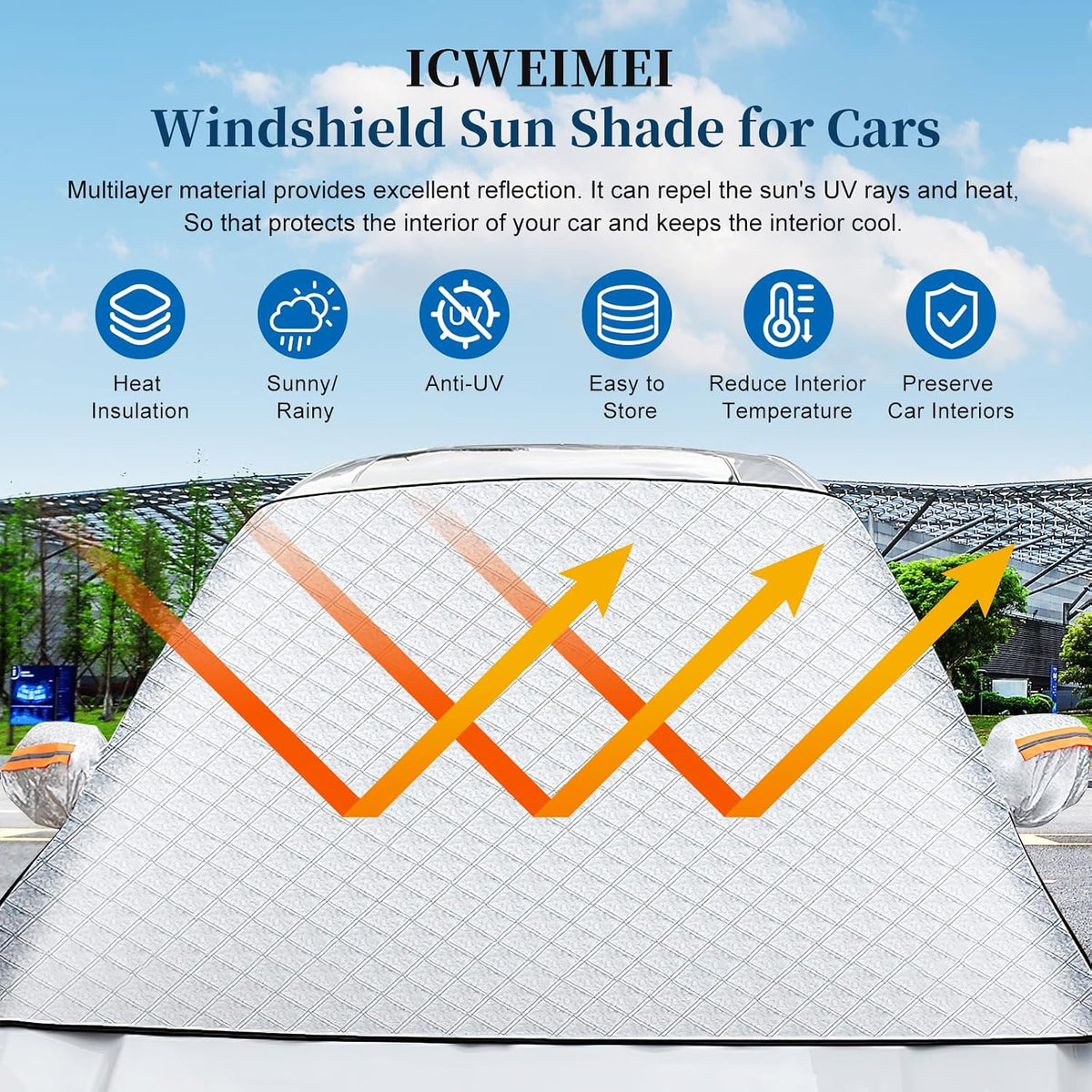 Car Windshield Snow Cover, Magnetic Windshield Snow Cover 4-Layer Protection for Snow, Ice, Frost, Sunlight, Car Windshield Cover with Side Mirror Protector Fit for Most Cars Sedan Compact SUV
