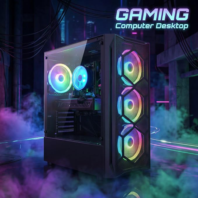 STGAubron Gaming PC Desktop,Core I7,RX 580 8G,16G RAM,1T SSD | Gaming Computer Tower for Streaming,Video Editing,Home,School,I7 up to 3.9GHz,ARGB Fan,WiFi,BT 5.0,4K DP,HDMI,Win11 Home