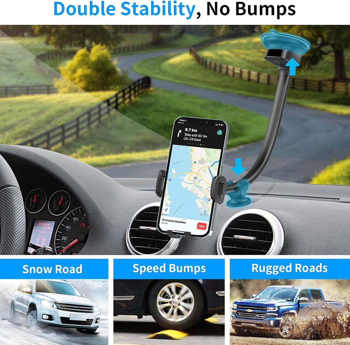APPS2Car 14'' Gooseneck Car Truck Phone Holder, Windshield Phone Mount
