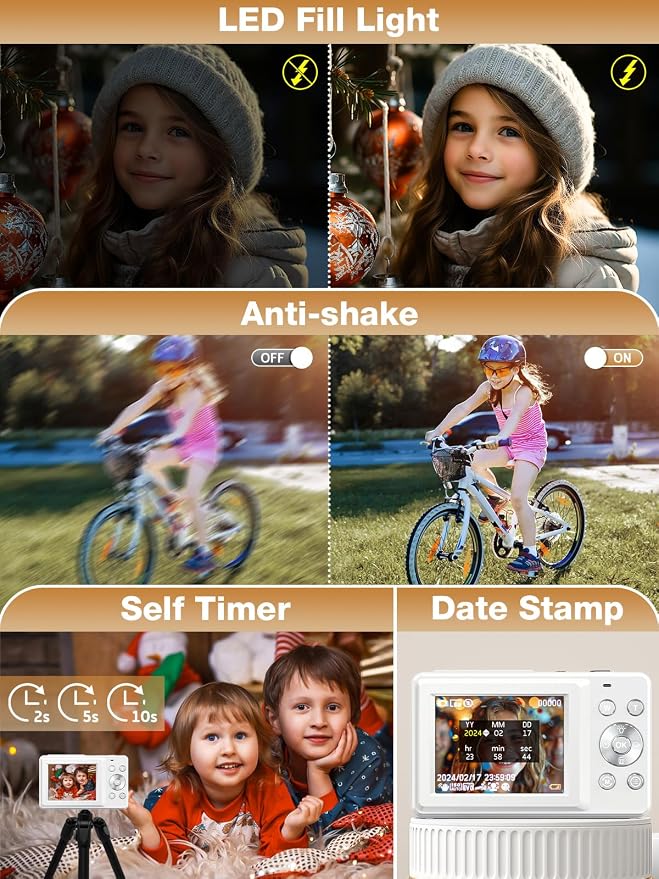 Digital Camera, FHD 1080P Kids Camera 44MP Point and Shoot Digital Cameras