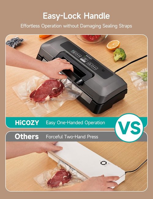 HiCOZY Vacuum Sealer - Powerful Heat Sealer with 7 Automatic Modes & Compact Design | Includes 10 Bags & Cutter