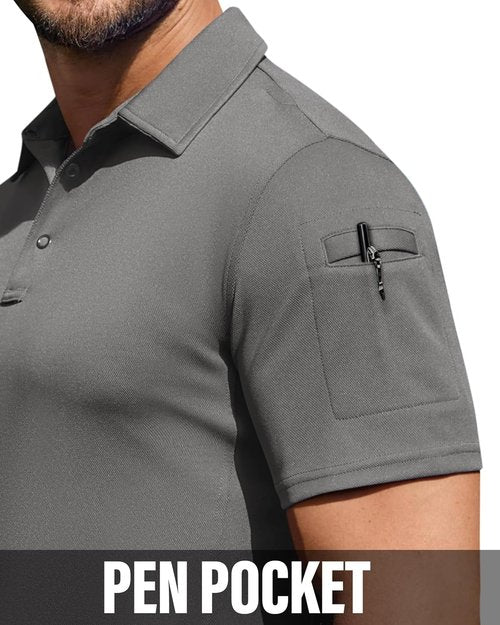 Alimens & Gentle Men's Tactical Polo Shirt - Short Sleeve Dry Fit Golf Top | Stretch Outdoor Wear
