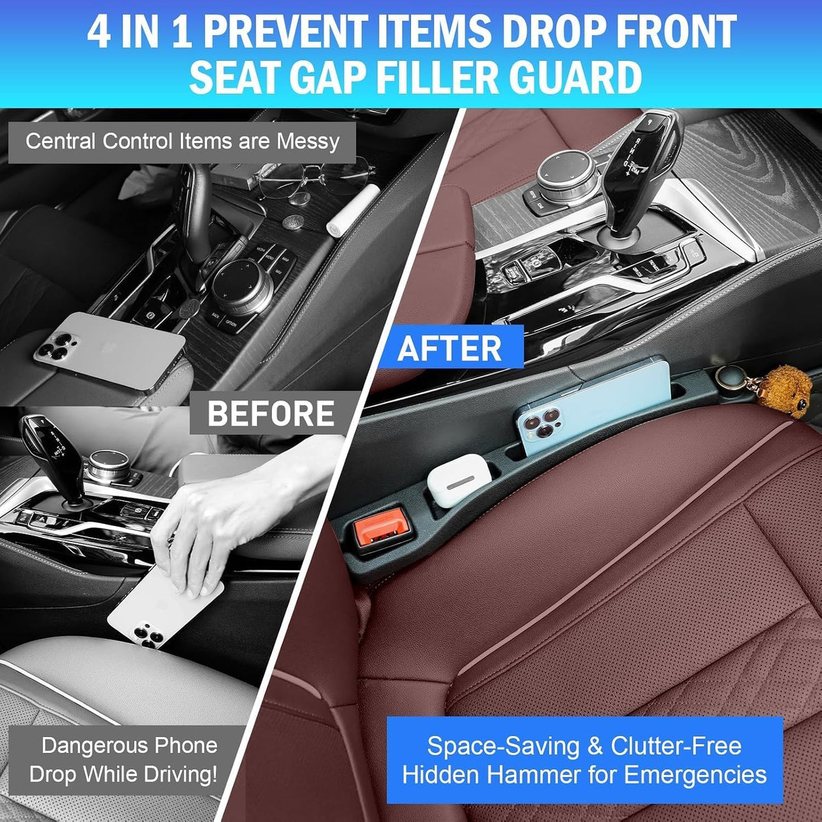 Car Seat Gap Filler Set of 2, Universal Car Seats Console Filler Organizer