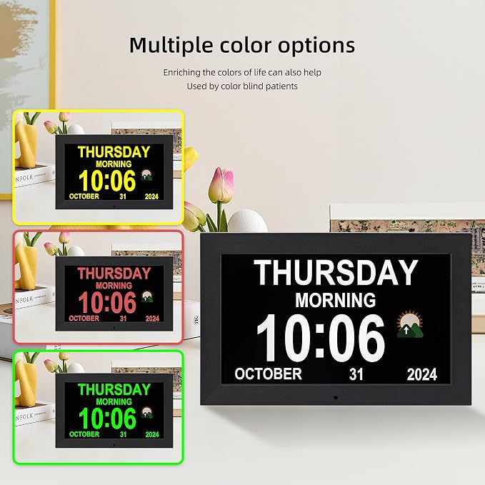 Large digital clock with time, Dementia clock with day and date