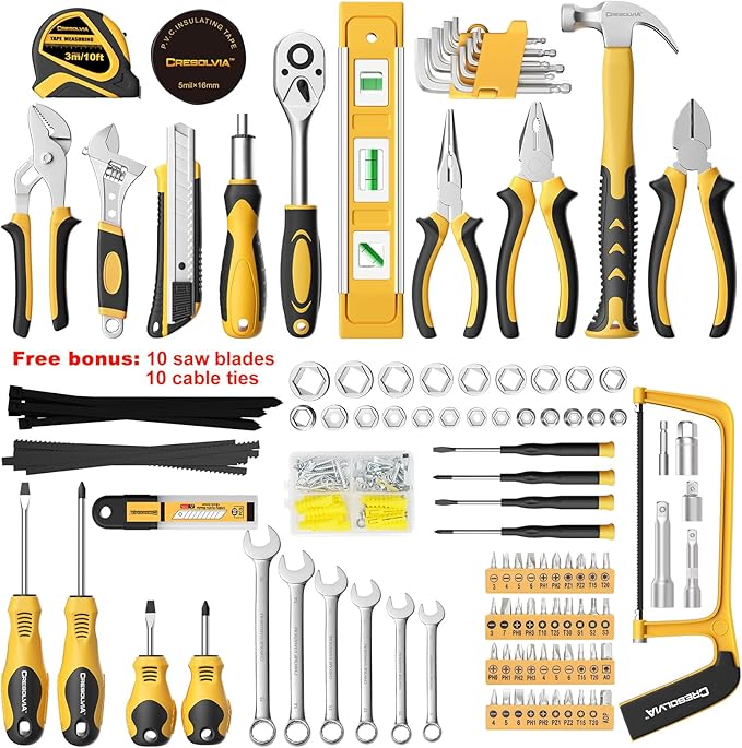 199 Piece Tool Kit for Home,General Household/Auto Repair Tool Set,Basic Hand Tool Kit with Socket Wrench,Tool Box Case for Men,Perfect for Diyer Handyman Homeowner