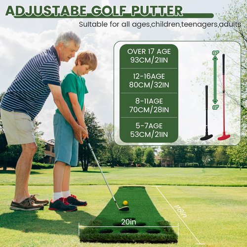 Golf Putting Game Set Putting Green Indoor Outdoor Putting Mat with 2 Putters 2 Balls 2 Cups & Flags Backyard Party Office Golf Game for Young Adults Fathers & Golfers