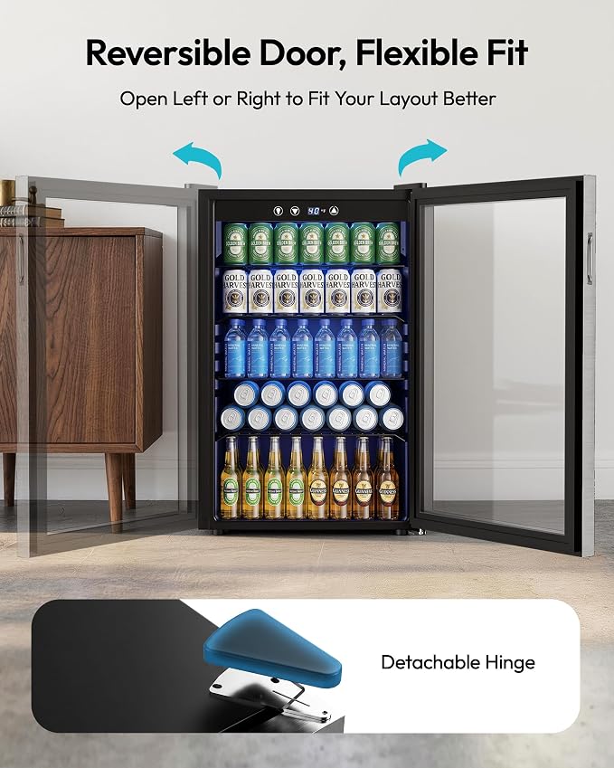 EUHOMY 4.5 Cu.ft Beverage Refrigerator and Cooler, 145 Can Mini fridge with Glass Door for Soda Beer Wine, Small Drink Dispenser with Digital Adjustable Thermostat for Home Office Bar