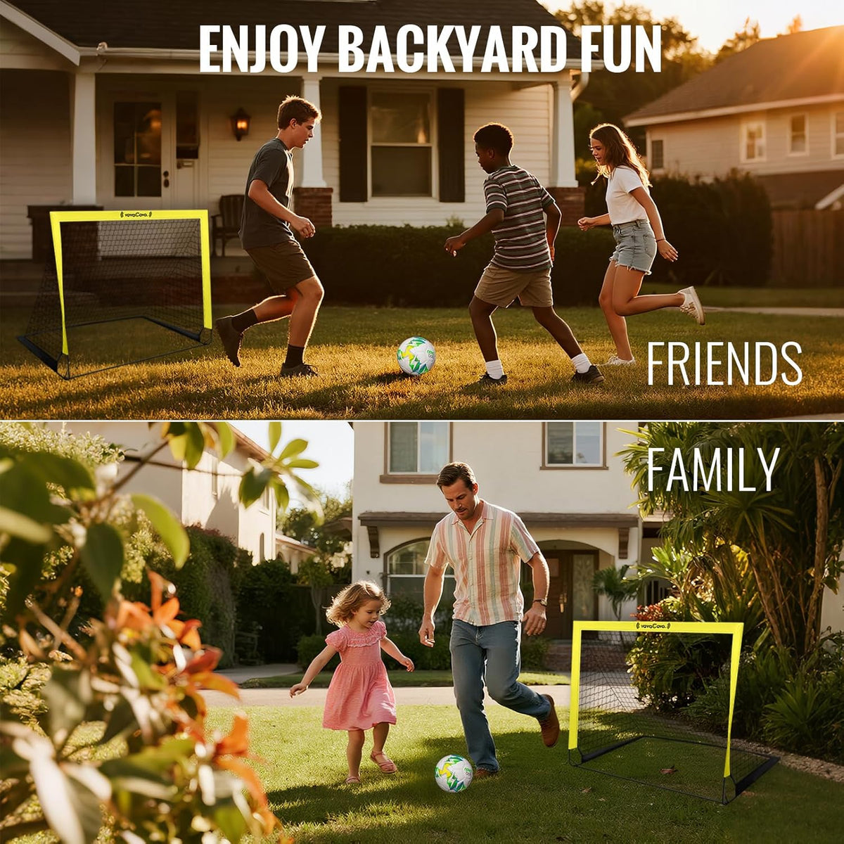 VavaCava Portable Soccer Goals Set - 4'x3' with 2 Nets, Balls, Cones & Pump for Kids Outdoor Fun