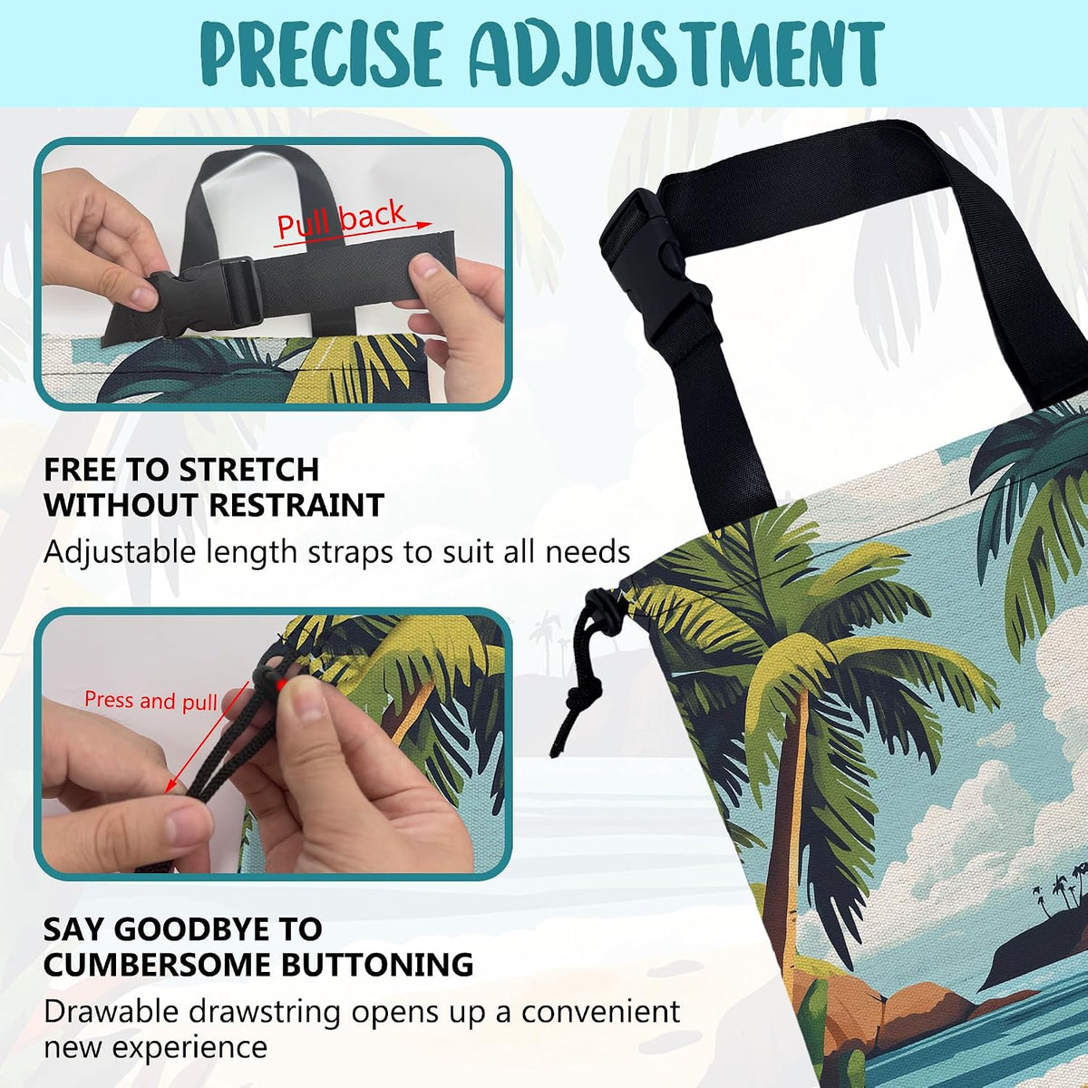 Car Garbage Bag Tropical Beach Palm Trees Drawstring Car Trash Bag Hanging for Back Seat with Adjustable Buckle Canvas Vehicle Trash Can Easy-to-Install