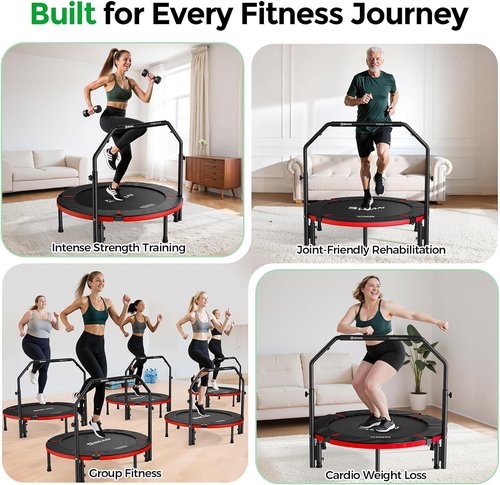 BCAN SP2 Foldable Mini Trampoline - Max Load 330lbs/440lbs, Adjustable Foam Handle for Indoor/Garden Fitness