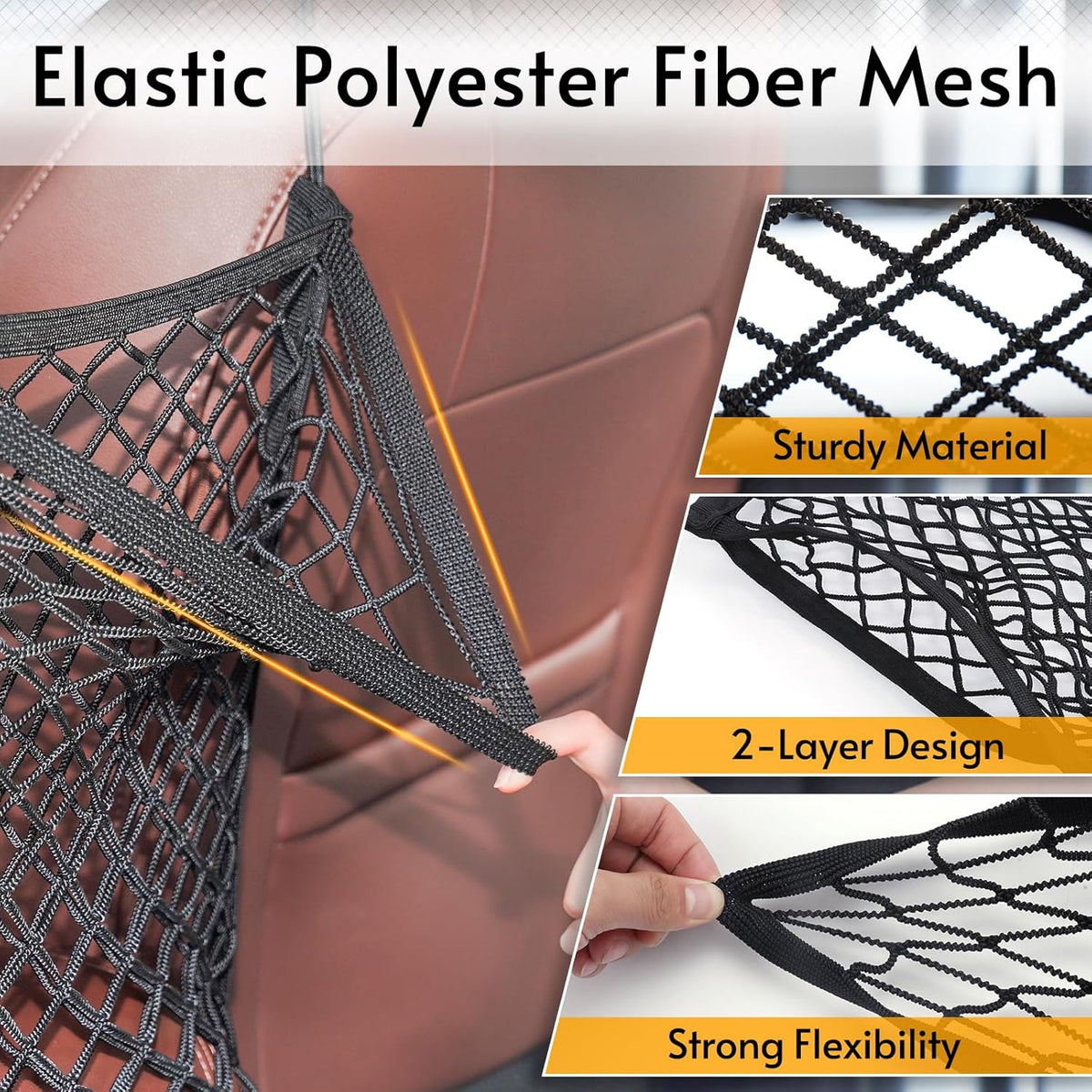 rabbitgoo Dog Car Net Barrier for SUVs, Pet Barrier with Metal Hooks & Stretchable Mesh, Car Divider & Storage Bag, Easy to Install, Drive Safely with Children & Pets, 13.98"×15.55"