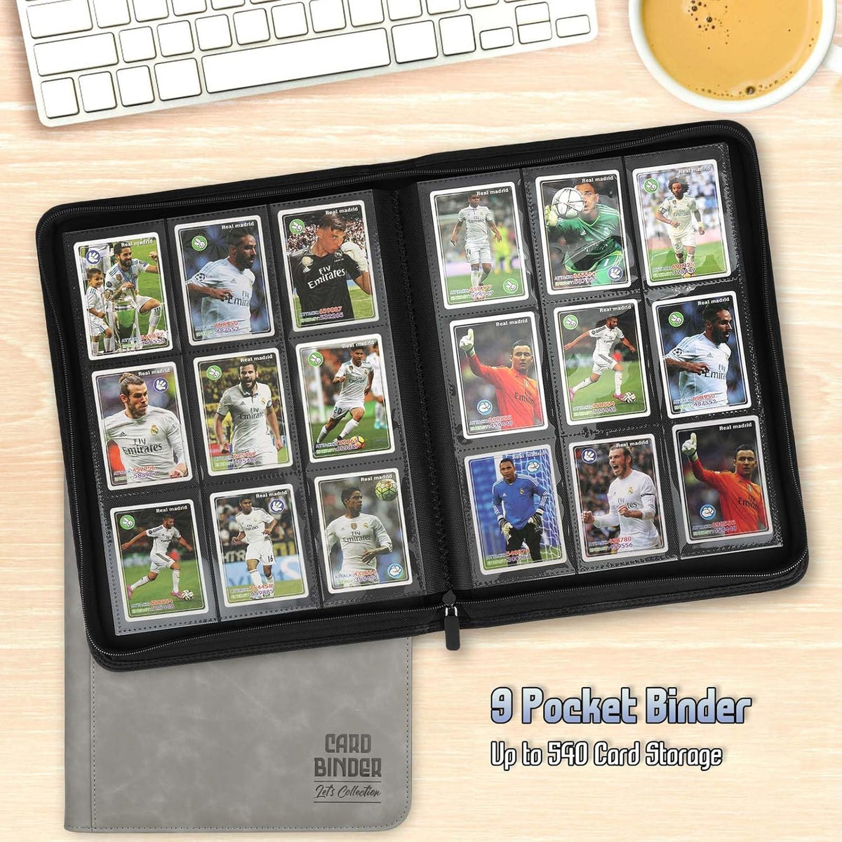 Trading Card Binder - Premium 9 Pocket PU Collection Album for MTG, TCG & Sports Cards | 540 Pocket Capacity (Gray)