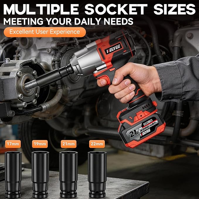 996Ft-lbs (1350N.m) Impact Wrench, 1/2" Cordless Impact Driver, 21V Brushless Impact Gun, High Torque Impact Wrench with 2x4.0Ah Battery, Power Motor Variable Speeds for Car/Pickup Truck/Mower
