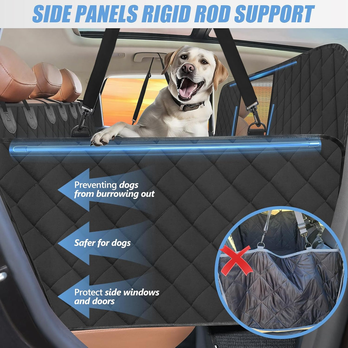Hard Bottom Dog Car Seat Cover for Back Seat, High Barrier