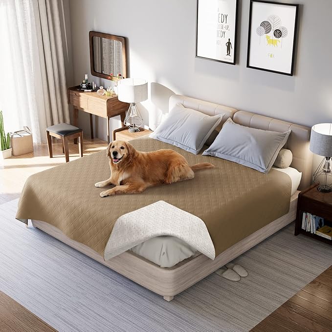 Waterproof Dog Bed Covers for Couch Protection, Water-Resistant Soft Dog Pet Blanket Anti-Slip Dog Blanket for Bed, for Furniture Bed Couch Sofa (Taupe,82x82inch)
