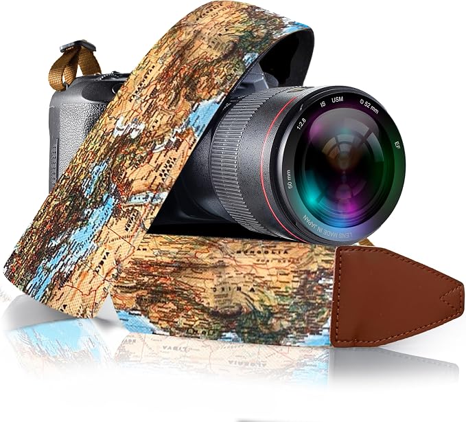 Art Tribute Travel Camera Strap World Map
