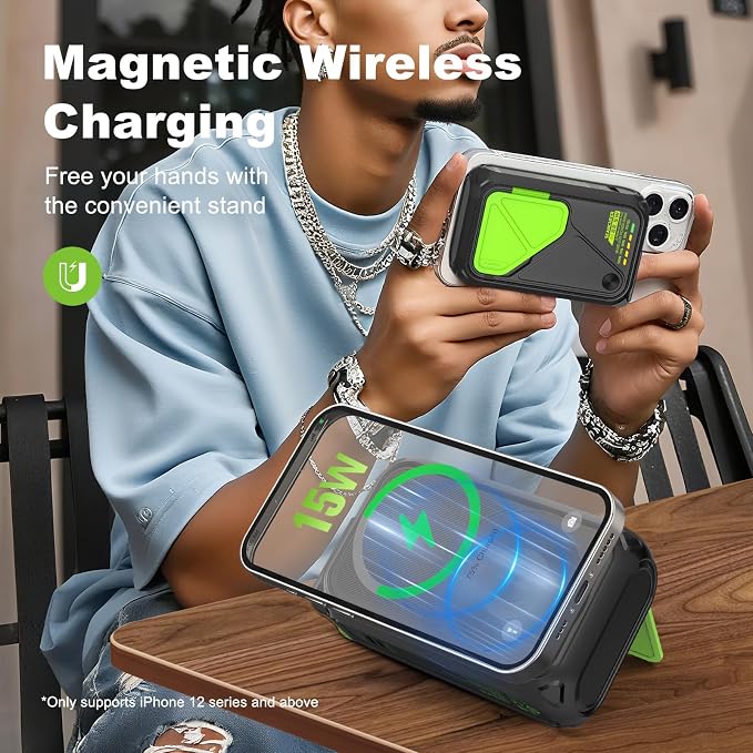 P05 Portable Charger, Magnetic Power Bank, Small Wireless PowerBank, Battery Pack 20000mAh Travel Essentials Fast Charging With Built in Cable, Foldable Wall Plug for iPhone,Samsung,Andriod