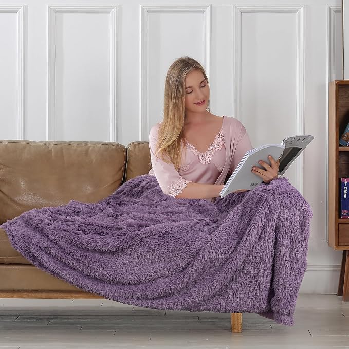Tuddrom Decorative Extra Soft Fuzzy Faux Fur Throw Blanket 50" x 60", Solid