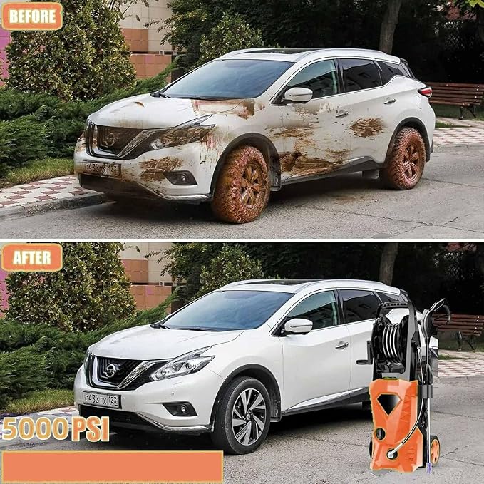 5000PSI Electric Pressure Washer 2026 2.8GPM High Power Washer with 4 Pressure Nozzle and Soap Bottle for Home, Car Washing, Fence Cleaning, Patio (Orange)