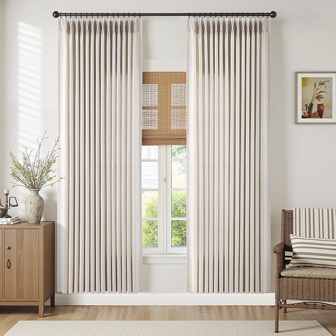 Memory Trained Pinch Pleated Curtains 80 Inches Long, Viral Linen Pinch Pleat