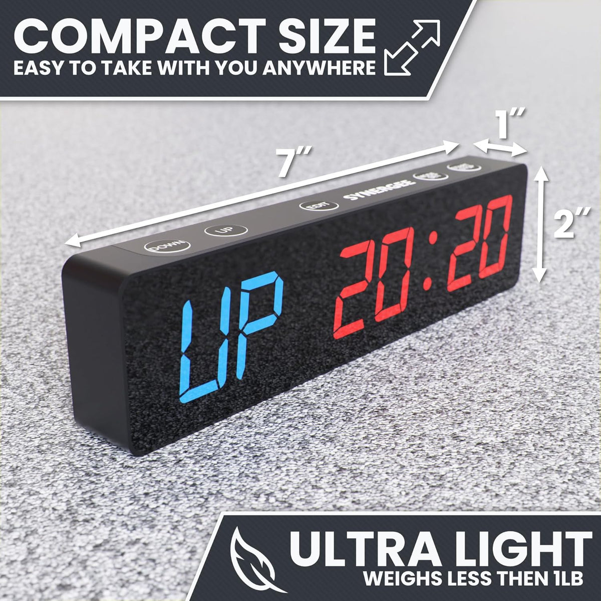 Synergee Magnetic Gym Timer Clock - LED Display, 30-Hour Battery, Built-in Magnet | Ideal for Home & Garage Workouts