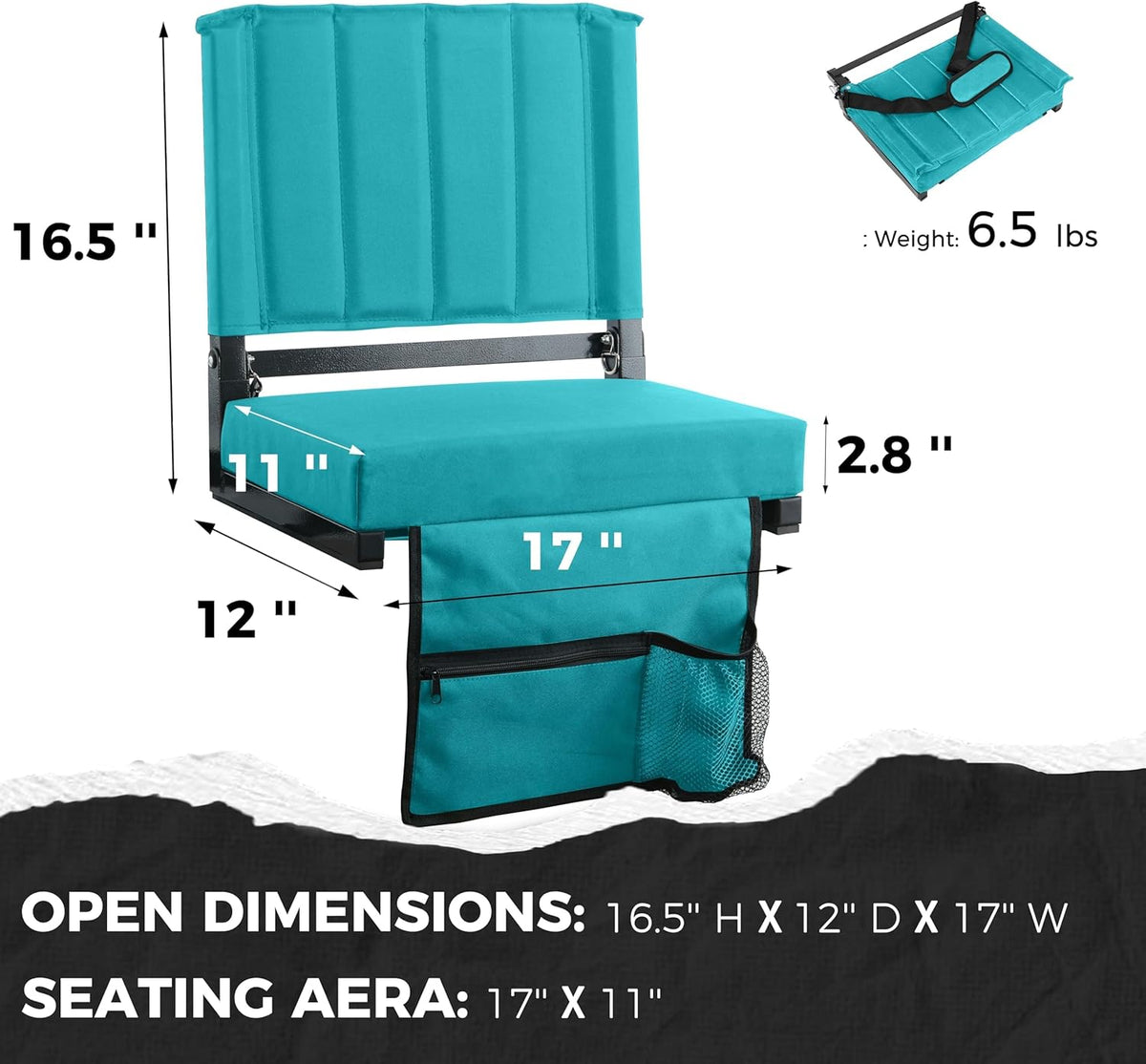 Sport Beats Stadium Seats - Comfortable Bleacher Chairs with Back Support & Cushion | Cyan, 1pc Regular (17" W x 12" D x 16.5" H)