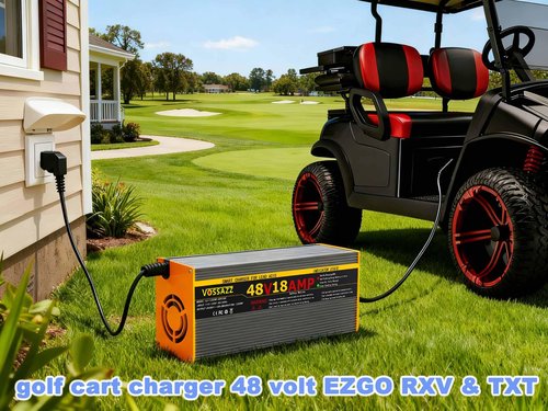 48 Volt Golf Cart Charger for EZGO RXV & TXT, with 3-Pin Triangular Plug, 18 Amp Fast Charge 3-5H Full Charge Lead Acid Battery