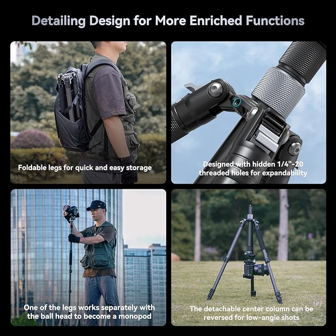 SmallRig AP-20 Carbon Fiber Tripod, 62.2" Camera Tripod Monopod