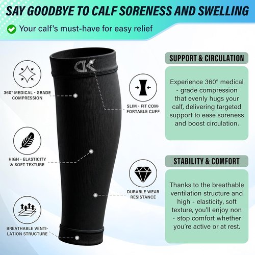 CHARMKING Calf Compression Sleeves - 15-20 mmHg Support for Running & Cycling | 3 Pairs