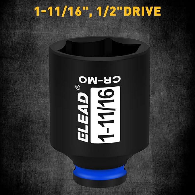 ELEAD 1/2" Drive Deep Impact Socket, 1-11/16 inch SAE 6 Point 1/2-inch Drive Impact Axle Nut Sockets, CR-MO Nut Socket Set, Oil Filter Sockets, Tools for Easy Removal of Axle Shaft Nuts